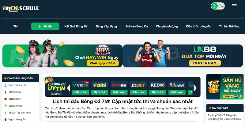 Lịch thi đấu Bóng Đá 7M